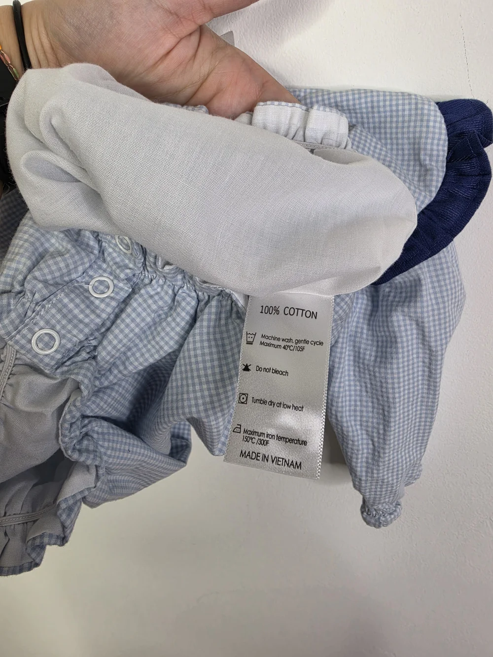 Classic Blue Gingham Baby One-Piece with Navy Bow, 6M